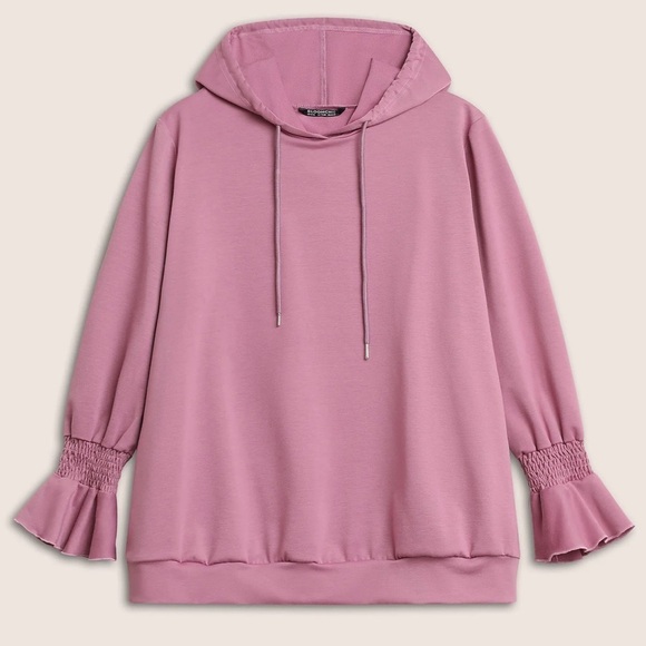 BloomChic Plus Size 5XL Solid Shirred Flounces Hooded Sweatshirt us28 - Picture 6 of 8